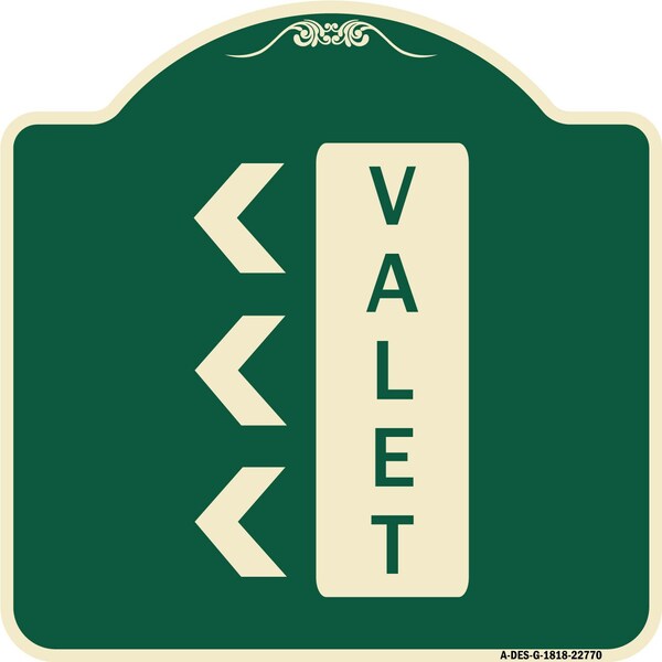 Designer Series Valet Left Arrow, Green & Tan Heavy-Gauge Aluminum Sign, 18" x 18", G-1818-22770